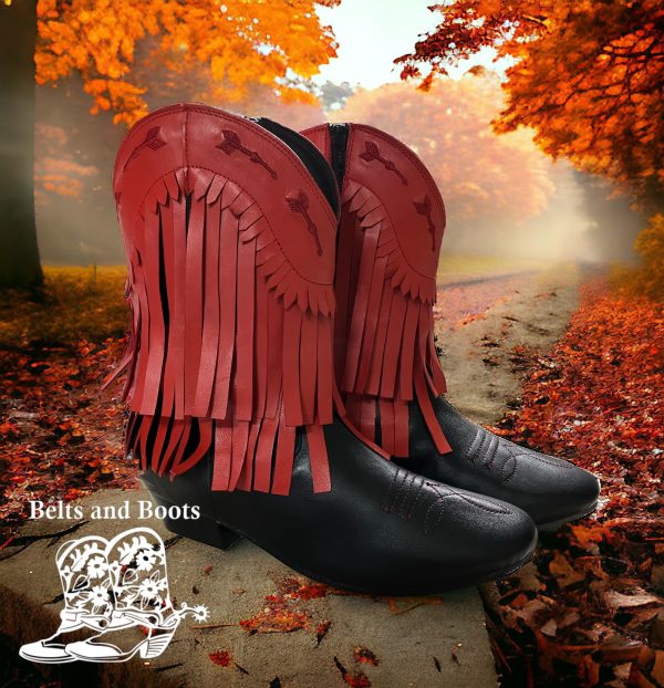 fringe boots black red edited 7" Leather Fringe Boots